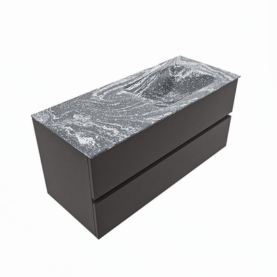 Mondiaz VICA-DLUX ensemble de meuble de salle de bain - 110cm - meuble sous-vasque gris foncé - 2 tiroirs - lavabo encastré cloud droite - sans trous de robinet - version haute de 60cm - lave