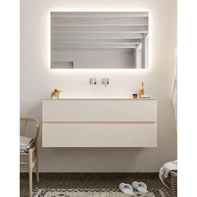 Mondiaz VICA ensemble de meuble de salle de bain - 120cm - meuble sous-vasque lin - 2 tiroirs - lavabo nuage milieu - sans trou de robinet - miroir LED - version XL 60cm haut