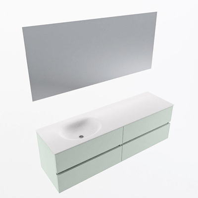 Mondiaz Vica ensemble de meuble de salle de bain - 160cm - meuble sous vasque greey - 4 tiroirs - lavabo moon gauche - 1 trou de robinet - couleur talc - miroir LED - version XL 60cm de haut