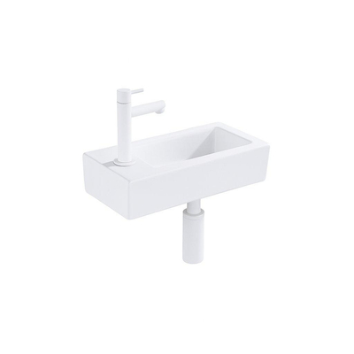 FugaFlow Eccelente Pietra ensemble lavabo - 36x18,5x9cm - 1 trou de robinet - solid surface - robinet de lavabo blanc mat - mat blanc