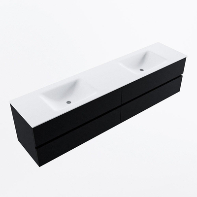 Mondiaz VICA ensemble de meuble de salle de bain - 200cm - meuble sous-vasque urbain - 4 tiroirs - lavabo nuage double - 2 trous de robinet - version haute de 60cm - talc