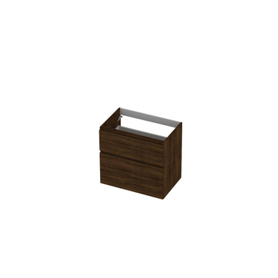 INK Wastafelonderkast - 70x45x65cm - 2 lades - greeploos - met houten keerlijst - MFC - Koper eiken
