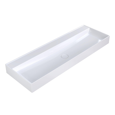 Arcqua Edge Lavabo à poser - 120x47x12cm - sans trou de robinet - marbre de synthèse - blanc brillant