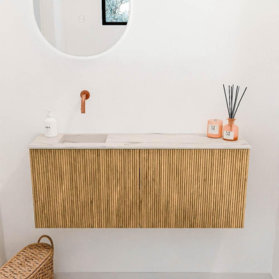 Mondiaz JOYA-DLUX 100cm toiletmeubel - kleur Oak - Wastafel FAYE positie Links Zonder kraangat kleur Nata.