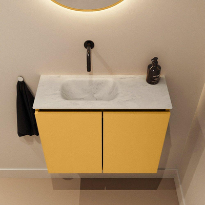 MONDIAZ TURE-DLUX meuble de toilettes 60 cm Ocher. Lavabo EDEN Opalo position gauche. Sans trou de robinet.