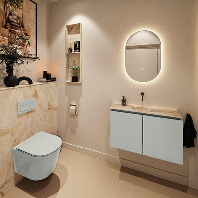 MONDIAZ TURE-DLUX Meuble de toilettes 80cm Greey. EDEN lavabo Frappe position milieu. Sans trou de robinet.