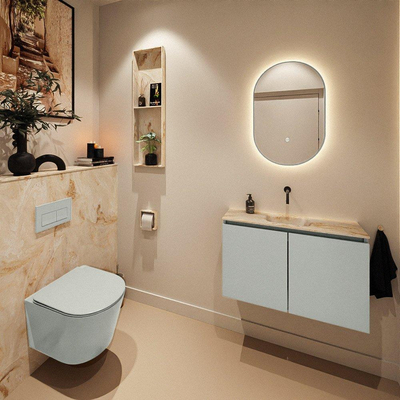 MONDIAZ TURE-DLUX Meuble toilette - 80cm - Greey - EDEN - vasque Frappe - position centrale - sans trou de robinet