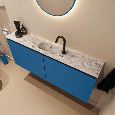 MONDIAZ TURE-DLUX Meuble de toilettes 120 cm Jeans. EDEN lavabo Glace position milieu. Avec 1 trou de robinet.
