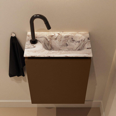 MONDIAZ TURE-DLUX Meuble de toilette 40 cm Rust. EDEN lavabo Glace position à droite. Avec 1 trou de robinet.
