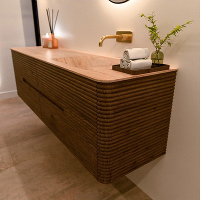 Mondiaz CIRO-DLUX Badkamermeubelset - 170x45x50cm - Solid surface wastafel Saba - 1 wasbak Rechts - zonder kraangaten - 4 lades - Dusk
