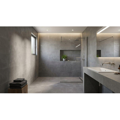 Terravito Belmiro wand- en vloertegel - 29.5x59.5cm - 8.7mm - Rechthoek - gerectificeerd - Betonlook - mat zwart - Silver