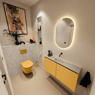 MONDIAZ TURE-DLUX Meuble WC 100cm Ocher. Lavabo EDEN Opalo position milieu. Sans trou de robinet.