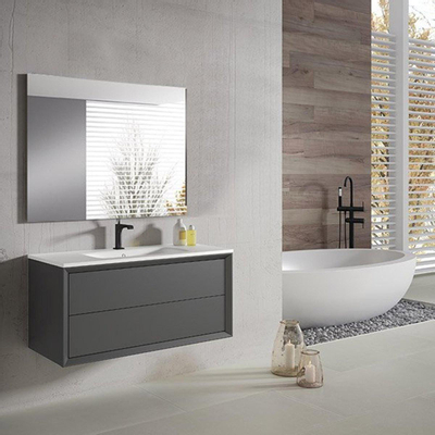Saniclass Prime Core Ensemble meuble de salle de bains - 100x50x45cm - 1 vasque ovale en céramique blanche - 1 trou de robinet - 2 tiroirs - miroir rectangulaire - anthracite mat