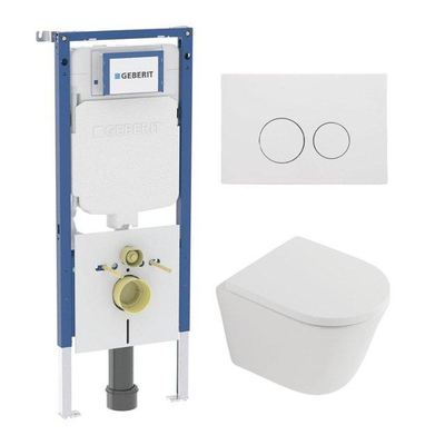 QeramiQ Dely Ensemble WC - 36.3x51.7cm - cuvette profonde - sans rebord - réservoir encastré Geberit UP720 - abattant de WC softclose 35 mm - plaque de commande blanche mate - boutons ronds - blanc mat