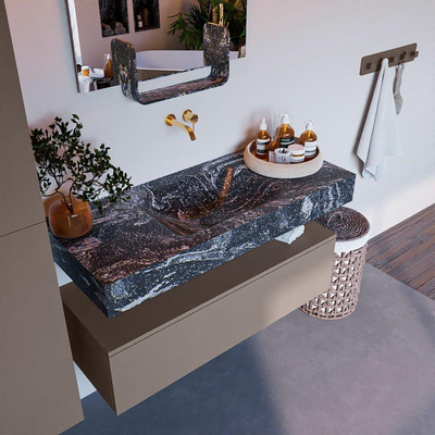 Mondiaz ALAN-DLUX Ensemble de meuble - 110cm - meuble Smoke mat - 1 tiroir - Lavabo Cloud Lava suspendu - vasque Centre - 0 trous de robinet
