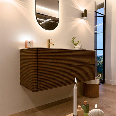 Mondiaz CIRO-DLUX Badkamermeubelset - 120x45x50cm - Solid surface wastafel Opalo - 1 wasbak Links - 1 kraangat - 2 lades - Dusk