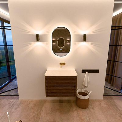 Mondiaz CIRO-DLUX Ensemble de meubles de salle de bains - 70x45x50cm - lavabo en solid surface Meli - 1 vasque au milieu - sans trous de robinet - 2 tiroirs - Dusk