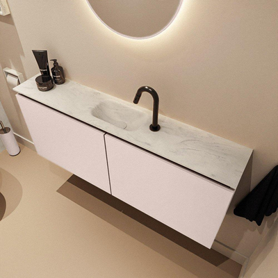 MONDIAZ TURE-DLUX Meuble WC 120 cm Rosee. Lavabo EDEN Opalo position milieu. Avec 1 trou de robinet.