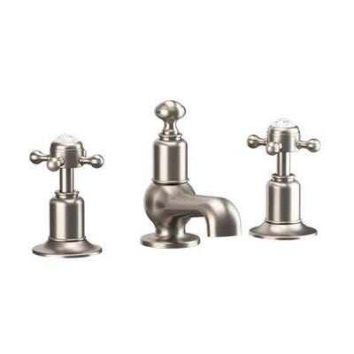 Crosswater Belgravia Robinet de lavabo - 3 trous - eau chaude/froide - poignées en croix - nickel brossé