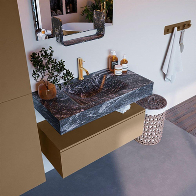 Mondiaz ALAN-DLUX Ensemble de meuble - 90cm - meuble Oro mat - 1 tiroir - Lavabo Cloud Lava suspendu - vasque Centre - 1 trou de robinet