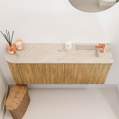 Mondiaz JOYA-DLUX 101.6cm toiletmeubel - ronding links kleur Oak - Wastafel FAYE positie Rechts 1 kraangat kleur Frappe.