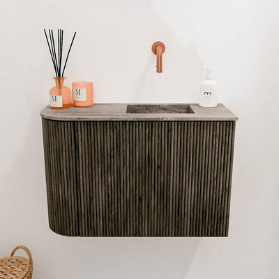 Mondiaz JOYA-DLUX Meuble de toilette 61.6cm - arrondi gauche couleur Shadow - Lavabo FAYE position Droite Sans trou de robinet couleur Oza