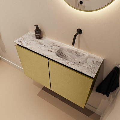 MONDIAZ TURE-DLUX 80cm toiletmeubel Oro. EDEN wastafel Glace positie rechts. Zonder kraangat.