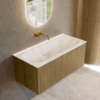 Ensemble de meuble de salle de bain Mondiaz KURVE-DLUX - 100x46x40cm - 1 tiroir - lavabo en solid surface - milieu - sans trou de robinet - Dusk