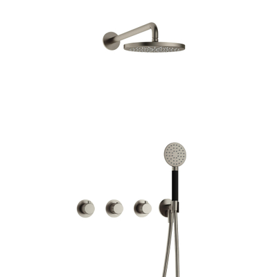Hotbath Cobber X IBSX70 Ensemble de douche de pluie encastré - pomme de douche 20 cm - bras de douche mural 38,5 cm - douchette à main ronde 3 jets - nickel brossé
