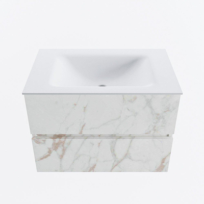 Mondiaz VICA ensemble de meuble de salle de bain - 70cm - meuble sous-vasque carrara - 2 tiroirs - lavabo cloud milieu - 1 trou de robinet - version haute de 60cm - talc