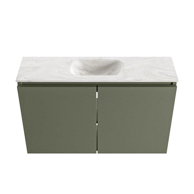 MONDIAZ TURE-DLUX Meuble WC 80 cm Army. Lavabo EDEN Ostra position milieu. Avec 1 trou de robinet.
