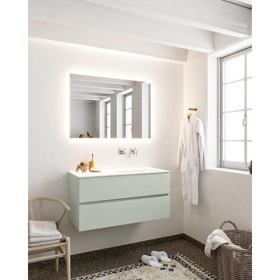 MONDIAZ VICA Ensemble de meuble salle de bain - 100cm - 2 tiroirs - lavabo Cloud droit - 0 trous de robinet - solid surface grise