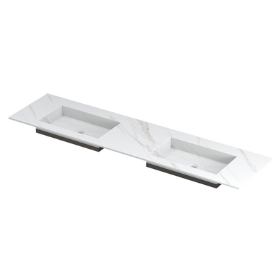 INK Post vasque - 180x45x1cm - 2 bassins - 0 trous de robinet - céramique Calacatta mat