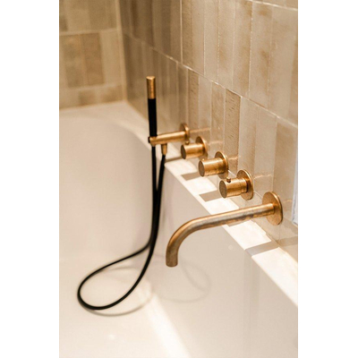 Hotbath Cobber Inbouw bad thermostaat met 2 stopkranen met uitloop geborsteld messing (goud)