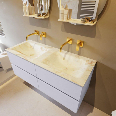 Mondiaz VICA-DLUX ensemble de meuble de salle de bain - 120cm - meuble sous-vasque cale - 4 tiroirs - lavabo encastrée cloud double - sans trous de robinet - version haute de 60cm - frape