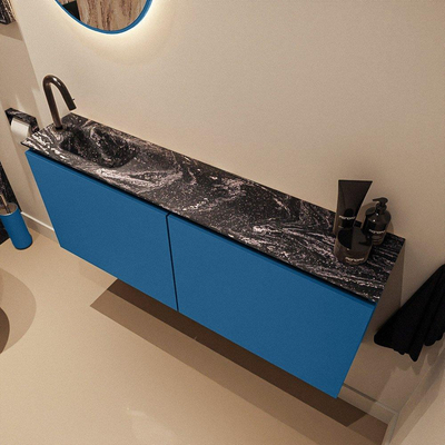 MONDIAZ TURE-DLUX meuble de toilettes 120 cm Jeans. EDEN lavabo Lava position gauche. Avec 1 trou de robinet.
