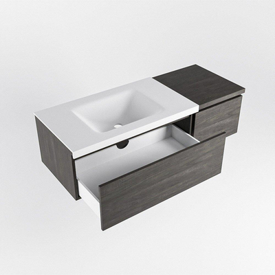 MONDIAZ BUKLA 120cm ensemble de meuble avec module 40 couleur Marron Foncé avec 2 tiroirs. Lavabo CLOUD gauche 1 trou de robinet couleur Talc.