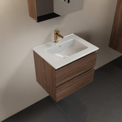 Mondiaz Aivy badmeubelset - 60x45x50cm - 1 kraangat - 1 wasbak talc Keramiek - Midden - 2 lades - Met spiegelkast - Melamine Mocha