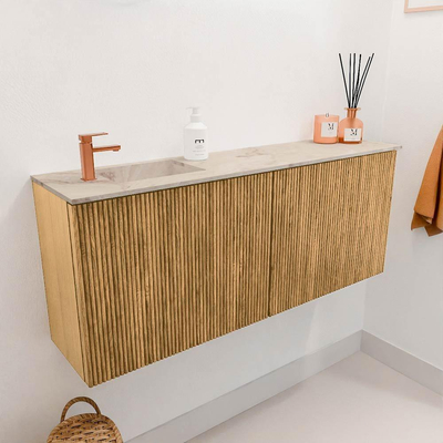 Mondiaz JOYA-DLUX 100cm meuble de salle de bains - couleur Oak - Vasque FAYE position Gauche 1 trou de robinet couleur Frappe.