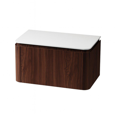 Saniclass Terra Badmeubelset - 80cm - 2 lades - afgeronde hoeken - topblad solid surface - kastanje (walnoot)