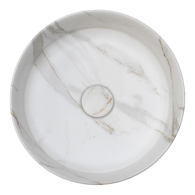 Riho Marmic Round Waskom 34.6x34.6x11.4cm Keramiek rond marmer mat wit OUTLETSTORE
