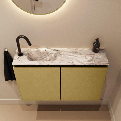 MONDIAZ TURE-DLUX 80cm toiletmeubel Oro. EDEN wastafel Glace positie links. Met 1 kraangat.