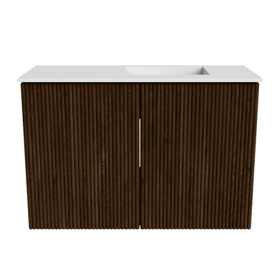 Mondiaz JOYA 60cm toiletmeubel - kleur Walnut - Wastafel FAYE positie Rechts Zonder kraangat kleur Talc.