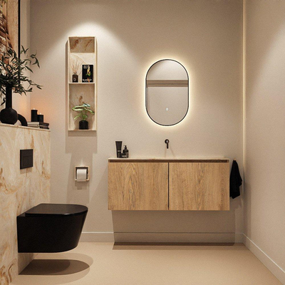 MONDIAZ TURE-DLUX 120cm toiletmeubel Washed Oak. EDEN wastafel Frappe positie midden. Zonder kraangat.