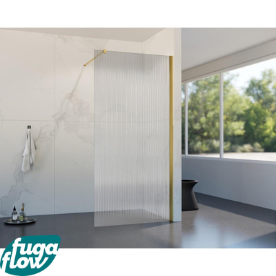 FugaFlow Eccelente Vetro inloopdouche badkamer - 40x200cm - ribbelglas - wandarm - geborsteld messing