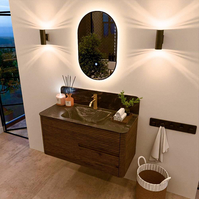 Mondiaz CIRO-DLUX Badkamermeubelset - 100x45x50cm - Solid surface wastafel Lava - 1 wasbak Midden - 1 kraangat - 2 lades - Dusk