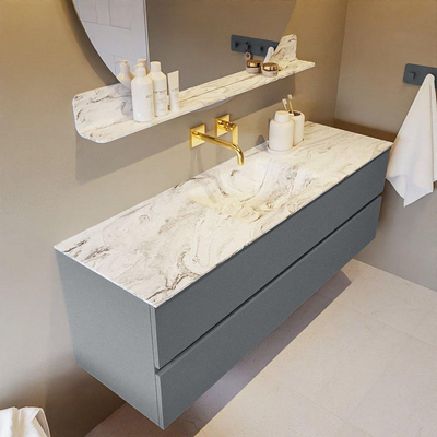 Mondiaz VICA-DLUX Ensemble de meuble de salle de bain - 150cm - meuble sous-vasque plata - 2 tiroirs - lavabo encastrée cloud milieu - sans trous de robinet - version haute de 60cm - glace