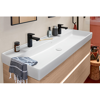 Villeroy & Boch Collaro lavabo meuble - 120x47cm - sans trop-plein 2 trous de robinet en stone white