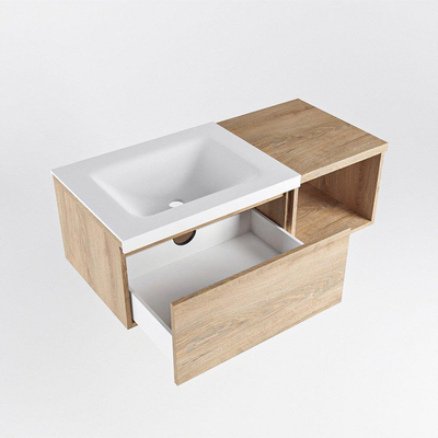 MONDIAZ BUKLA Meuble de salle de bains 100 cm avec module ouvert 40 couleur Washed Oak avec 1 tiroir. Lavabo CLOUD gauche 0 trou de robinetterie couleur Talc.
