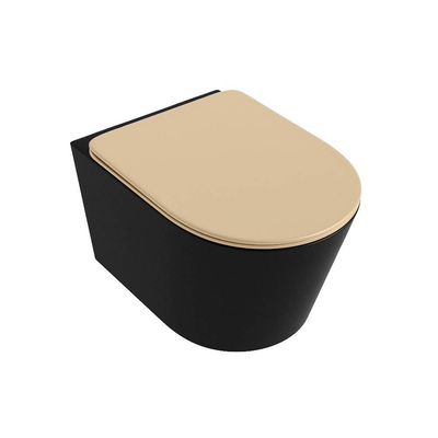 Mondiaz LAVIE WC suspendu – sans bride – 36 x 53 cm – avec abattant softclose – Urban (noir), abattant Sand (beige)